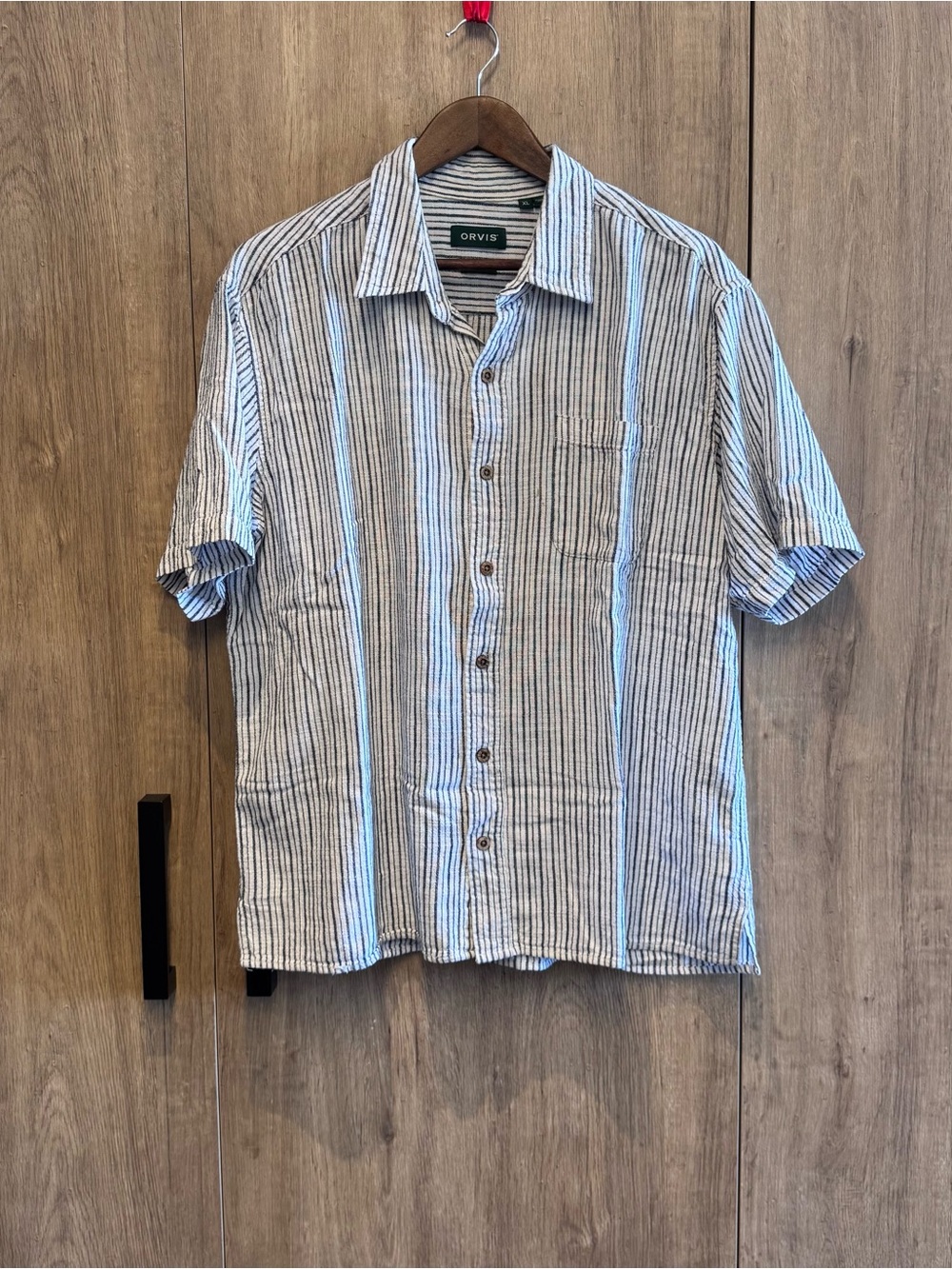 Orvis Active Fit Flowy Striped White Green Cotton Button Down Shirt Fisherman XL